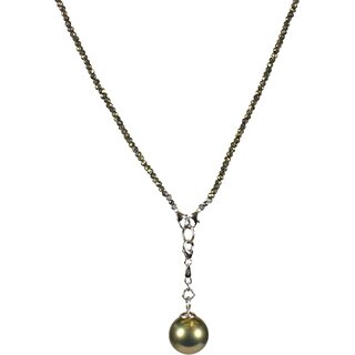 Funk-Collier Edelstein Kette Gold-Pyrit fac, ca. 45 cm, 925oo Silber mit Charm
