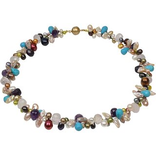 Mix Collier Ssswasser Zuchtperle, Edelstein facettiert, Magnetschloss, ca. 43 cm