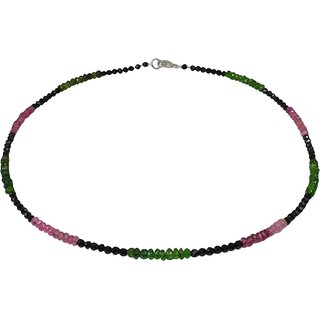 Funk-Collier Schwarzer, Rosa und Grner Turmalin facettiert, 925oo Silber Schloss, ca. 43-44 cm